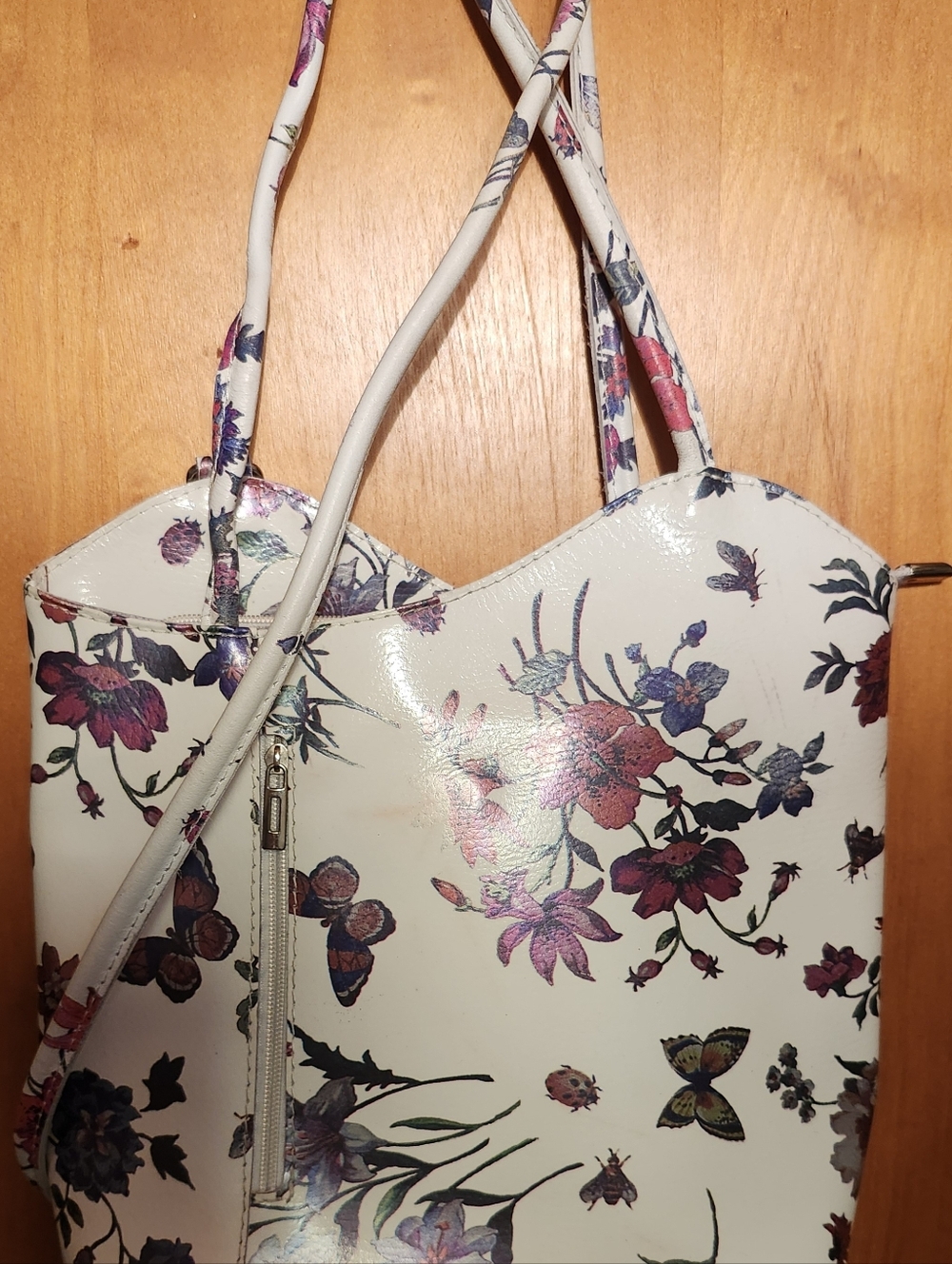 White Floral Tote Bag with Butterfly Print Made In ITALY